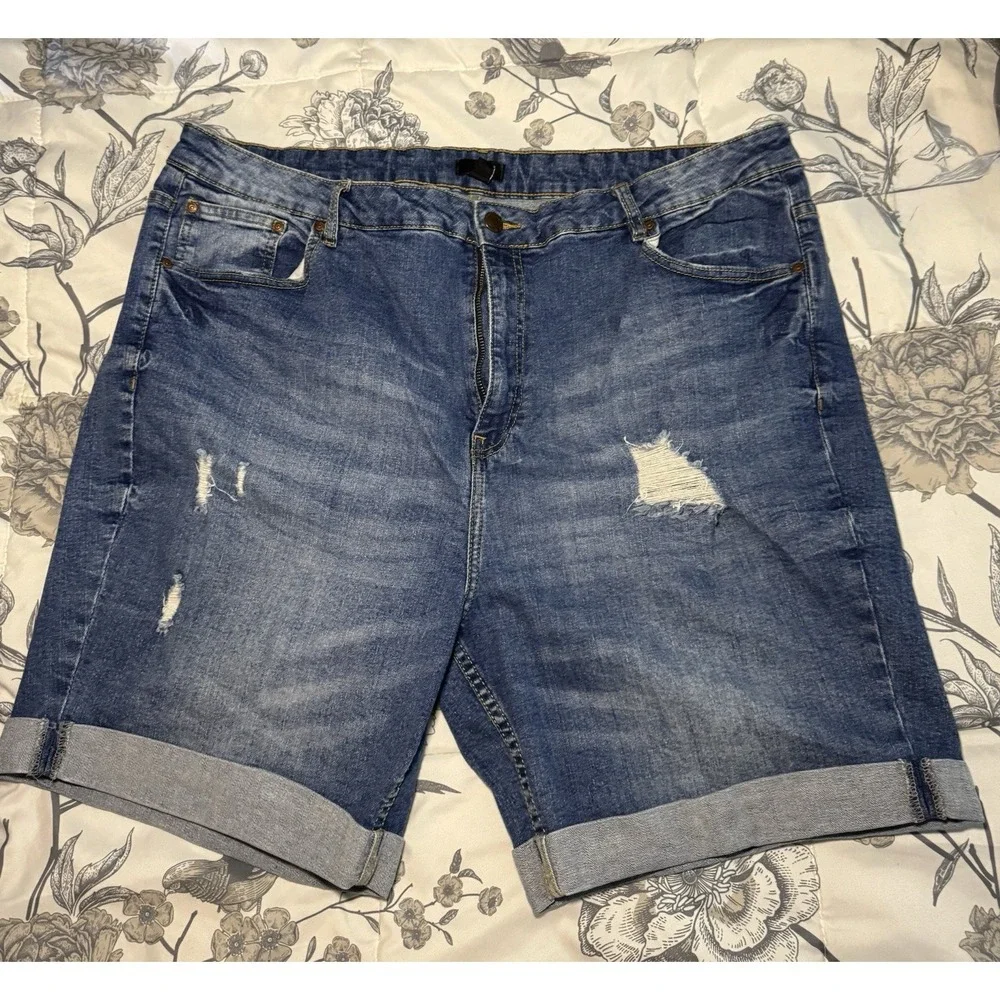 Ellos Denim Distressed Shorts Cuffed Bermuda Long Shorts Size 18